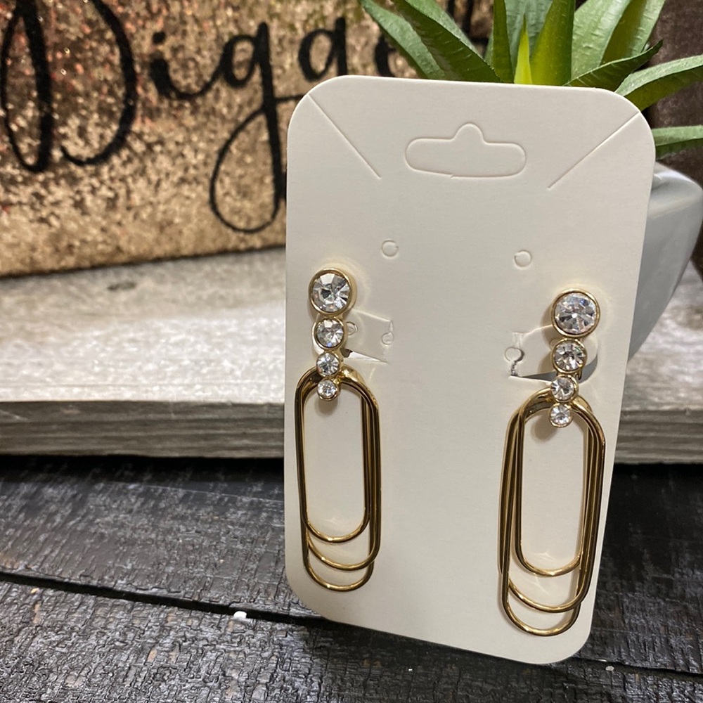 NWOT TJC Paper Clip Crystal Clip On Earrings!